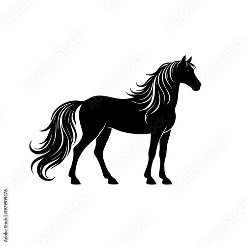 black horse silhouette with flowing mane and tail