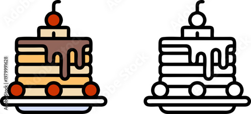 Stack of Pancakes with Chocolate and Cherry Vektor