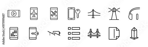 Minimalist technology and digital service line icon set on white background