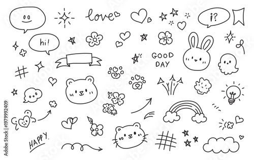 Scribble doodle hand drawn messy ink strokes set. Freehand lines and shapes. Hand drawn pencil curves and black marker swirl, pen sketch