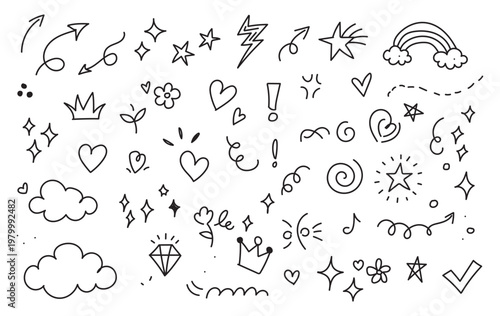 Decorative doodles sketch scribble hand drawn handmade pencil pen marker set vector graphic design illustration art for business
