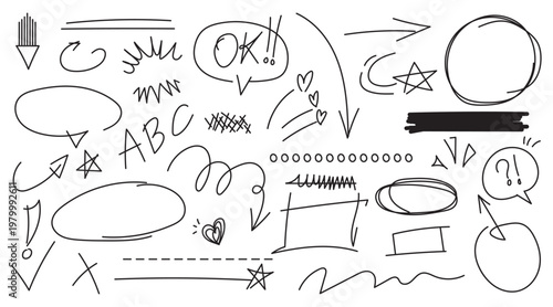 Decorative doodles sketch scribble hand drawn handmade pencil pen marker set vector graphic design illustration art for business