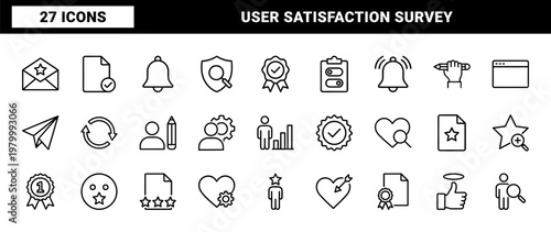 Minimalist feedback and customer review line icon set