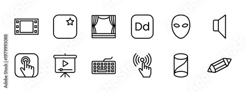 Video production and digital media technology line icons set