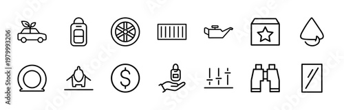 Minimalist automotive and transport line icons for car service and rental apps.