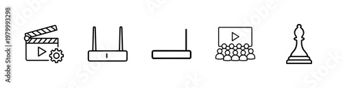 Minimalist video and multimedia line icons for digital technology and interface design