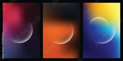 Obraz na plátne Set of Futuristic Abstract Posters with Bright Blurred Gradients and Defocused W