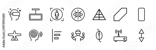 Minimalist virtual reality and augmented reality line icon set