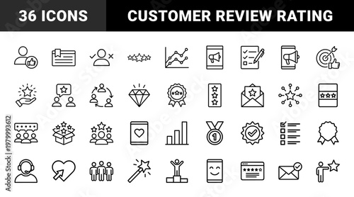 Customer feedback and testimonial outline icon set
