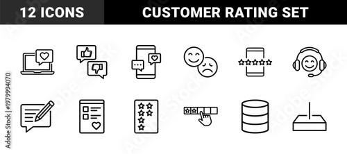 Feedback and rating system line icons for user experience design