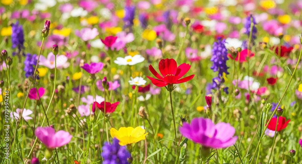 Obraz premium Vibrant wildflowers in bloom a colorful spring meadow scene