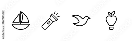 Minimalist outline icon set for exploration and optical equipment on white background.