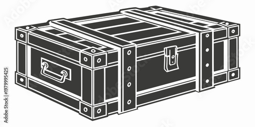 Reinforced wooden cargo crate icon design with container logistics shipping industrial transport delivery distribution packaging warehouse hardwood reinforcement hardware isolated