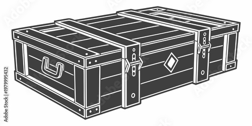 Industrial wooden military supply crate illustration with military logistics equipment transport shipping delivery container packaging industrial tactical distribution warehousing