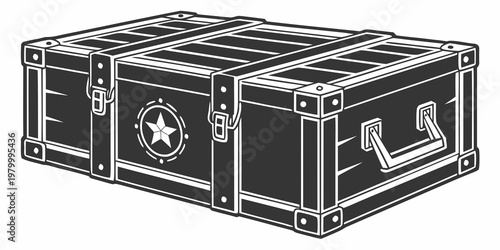 Heavy duty wooden military storage crate illustration with military logistics equipment transport shipping delivery container packaging industrial tactical distribution warehousing