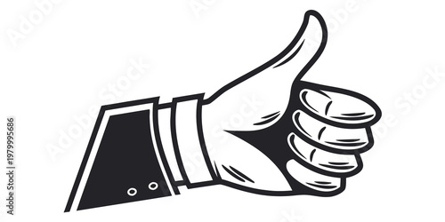 Business executive hand gesture with thumb up for approval agreement business positive confirmed illustration isolated marketing monochrome corporate professional feedback