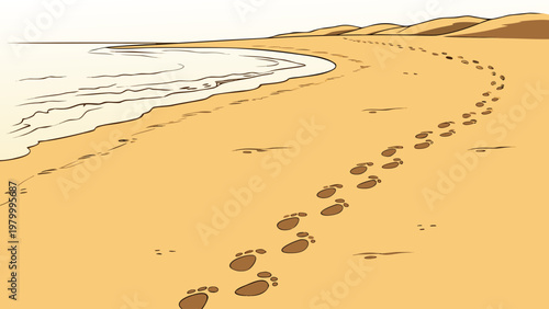 Footprints in sand on beach leading toward ocean shoreline with footprints shoreline vacation tropical footsteps landscape adventure destination coastline recreation relaxation