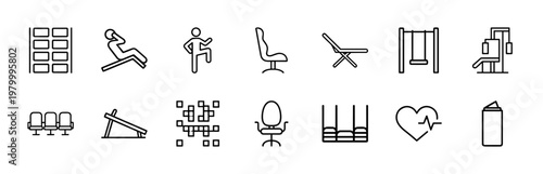 Minimalist fitness and furniture line icon set for lifestyle design