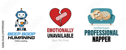 flat design icons of sarcastic work stereotypes with humorous labels