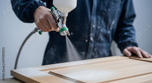 Professional wood finishing service| Using HVLP spray gun for furniture painting |Refinishing wooden kitchen cabinet doors| Applying clear coat to wood surfaces