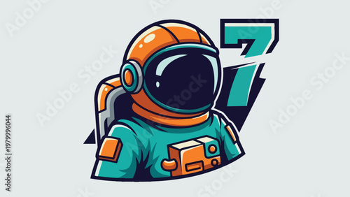Astronaut Cartoon Character with Number Seven Design for Space Exploration.