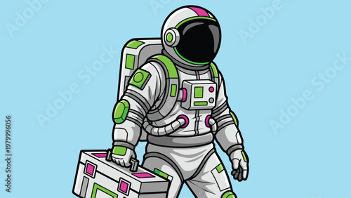 Astronaut Carrying a Box in Space Suit Illustration.