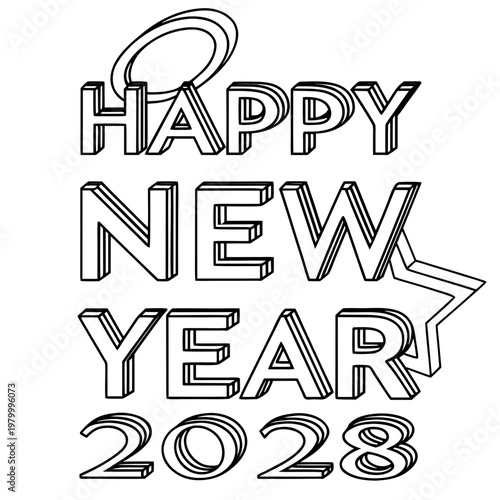 Happy new year 2028 greeting with star and party popper