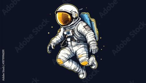 Astronaut Floating in Space - A Detailed Illustration of Exploration.