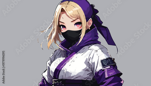 Anime Ninja Girl with Blonde Hair and Purple Accents.