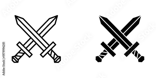 crossed swords icon set in flat design vector illustration