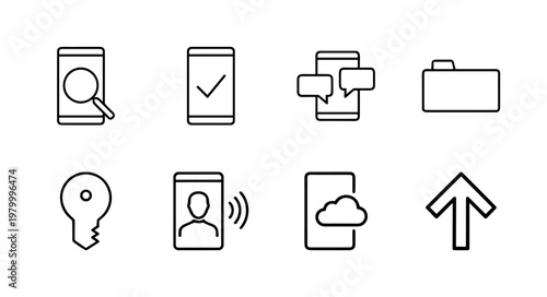 Minimalist technology interface line icon set for mobile app development