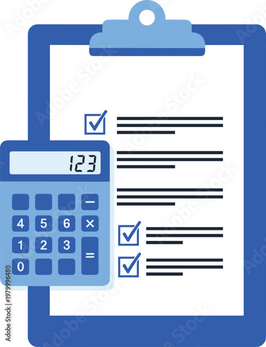 Clipboard with checklist and calculator icon illustrating accounting report or audit process concept.