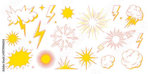 comic book explosion and lightning bolt graphic elements