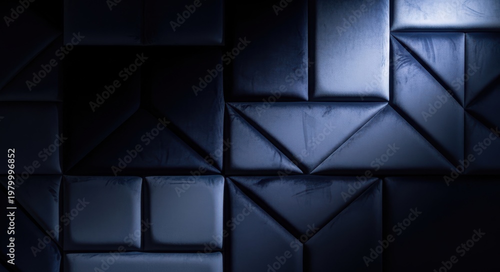 Fototapeta premium Deep indigo velvet upholstery with varying shades and geometric patterns