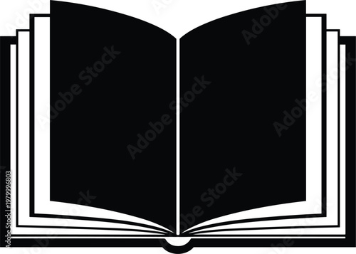 Black and White Vector Illustration of an Open Book for Education and Learning Designs