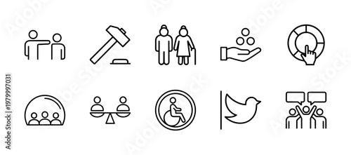 Minimalist social community and non-profit humanitarian outline icon set