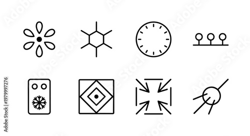 Meteorological snowflake and winter weather outline icon set