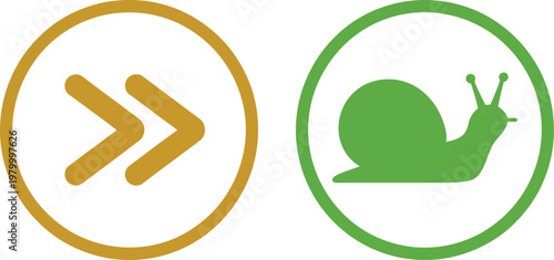 Fast forward and slow motion speed indicators represented by golden arrow and green snail icons