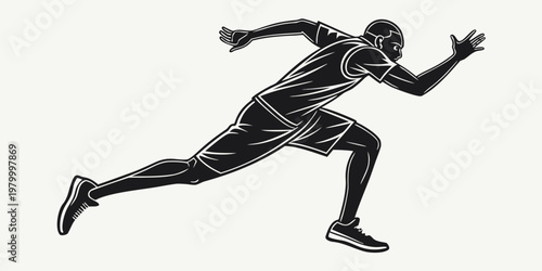 Active man in sportswear sprinting and running fast at full speed with sprinting athletic exercise training lifestyle movement performance discipline sportswear silhouette illustration