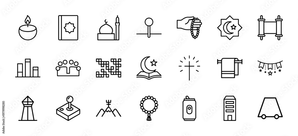 Fototapeta premium Minimalist spiritual and religious line icons for graphic design projects.