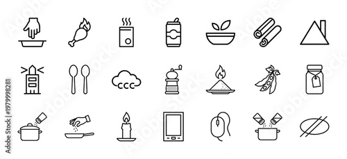 Minimalist spice blends and seasoning line icons for culinary design