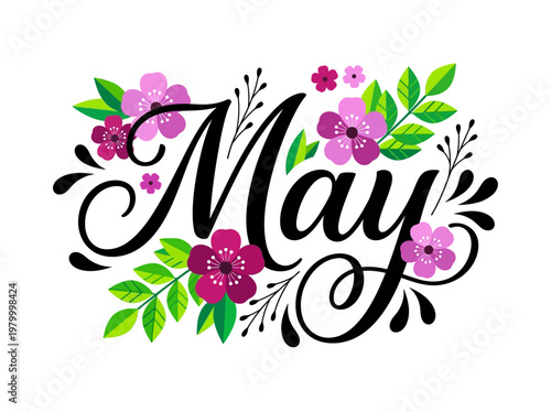 Elegant May Calligraphy with Spring Floral Decoration