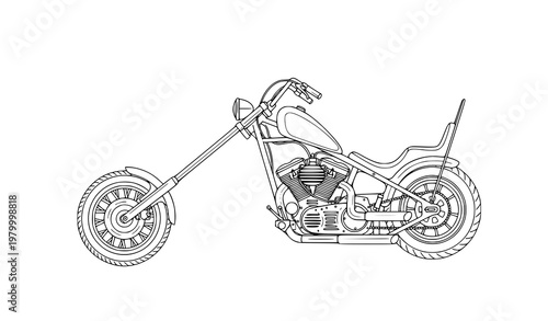 Minimal chopper motorcycle outline simple vector icon classic bike illustration isolated on white background
