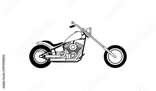 Classic chopper motorcycle outline sketch three quarter view vector illustration premium design isolated on white