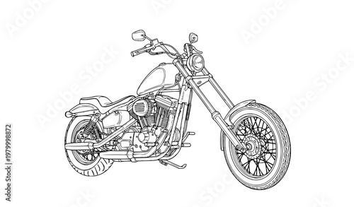 Classic chopper motorcycle outline side view vector illustration premium bike design isolated on white background