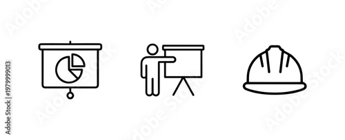 Business stakeholder management and corporate strategy line icon set