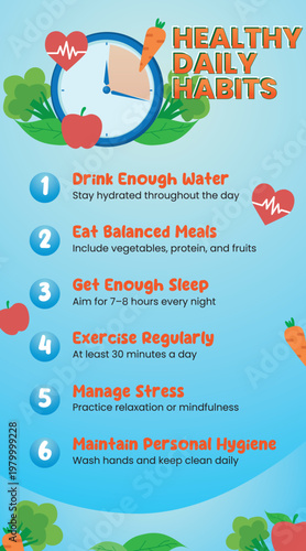 Healthy Habits Infographic Design, Wellness and Nutrition Concept