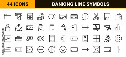 Minimalist banking and finance line icons set