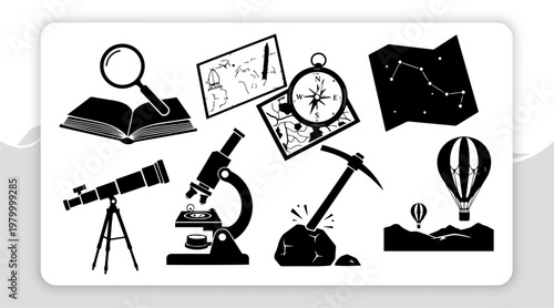 Vast Collection of Iconic Silhouettes Representing Scientific Discovery, Exploration, and Adventure Across Diverse Fields