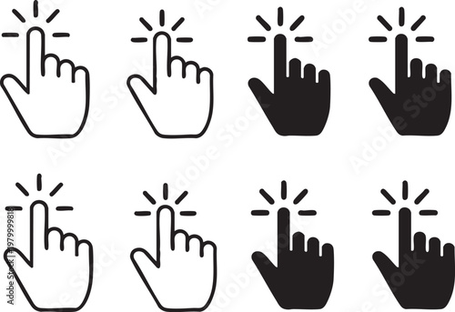 Variations of hand gestures indicating clicking or selecting on a touchscreen interface